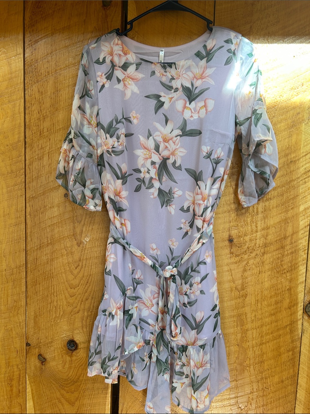 Floral Lavender Ruffle Tie-Waist Dress